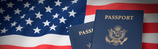 Passports and American flag